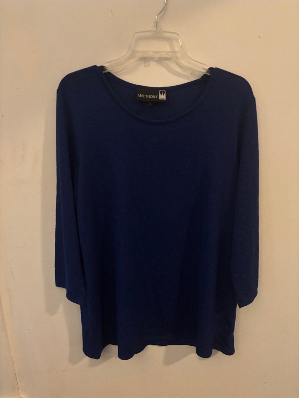 Antthony Design Originals Royal Blue 3/4 Sleeve Knit Pullover Top XL